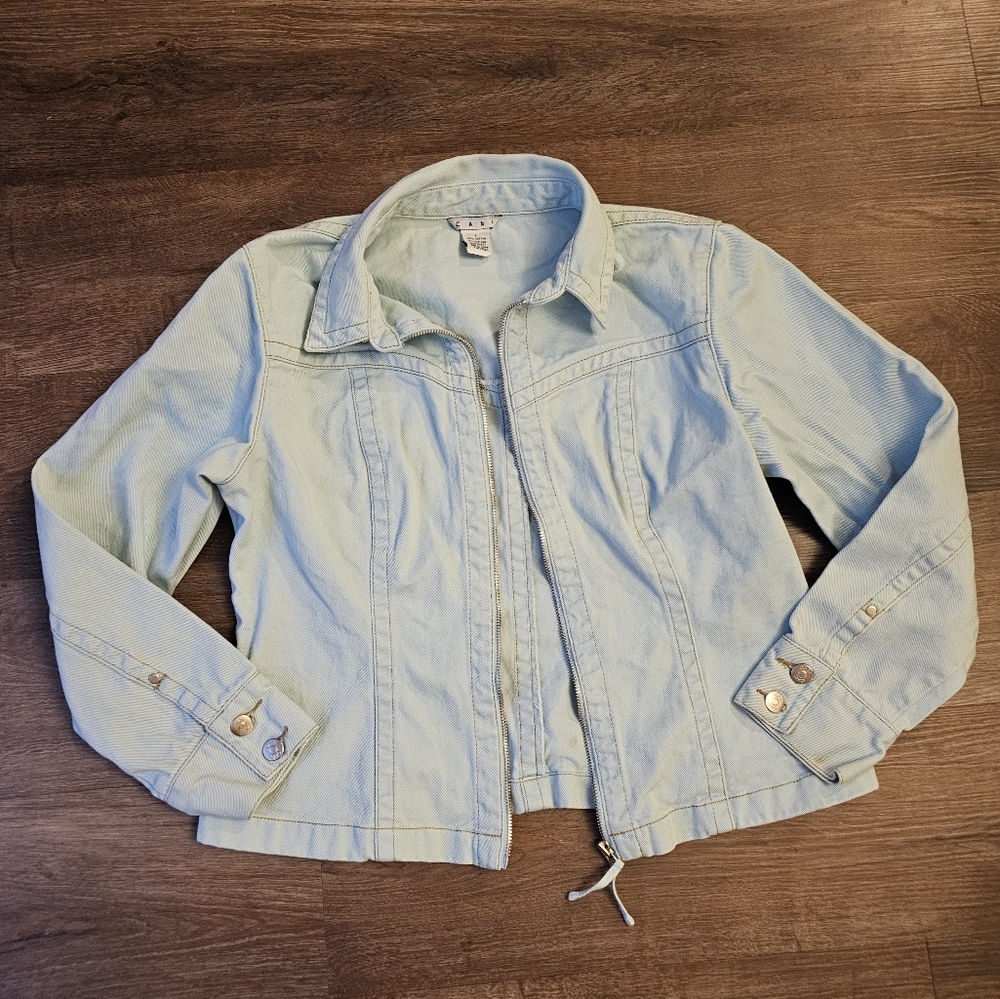 Super cute Cabi light mint robbins blue colored jean jacket size large
